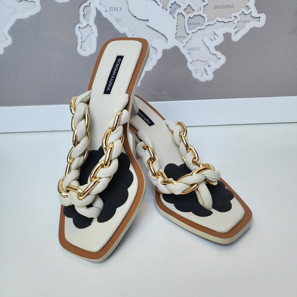 BCBGMAXAZRIA Mistia Braided Chain Kitten Heel Leather Sandal NEW Size 6.5 - Picture 4 of 13